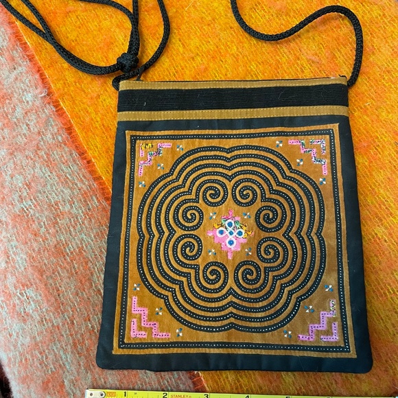 Beautiful Embroidered Black and Brown Fabric Cross Body Bag - Picture 2 of 10